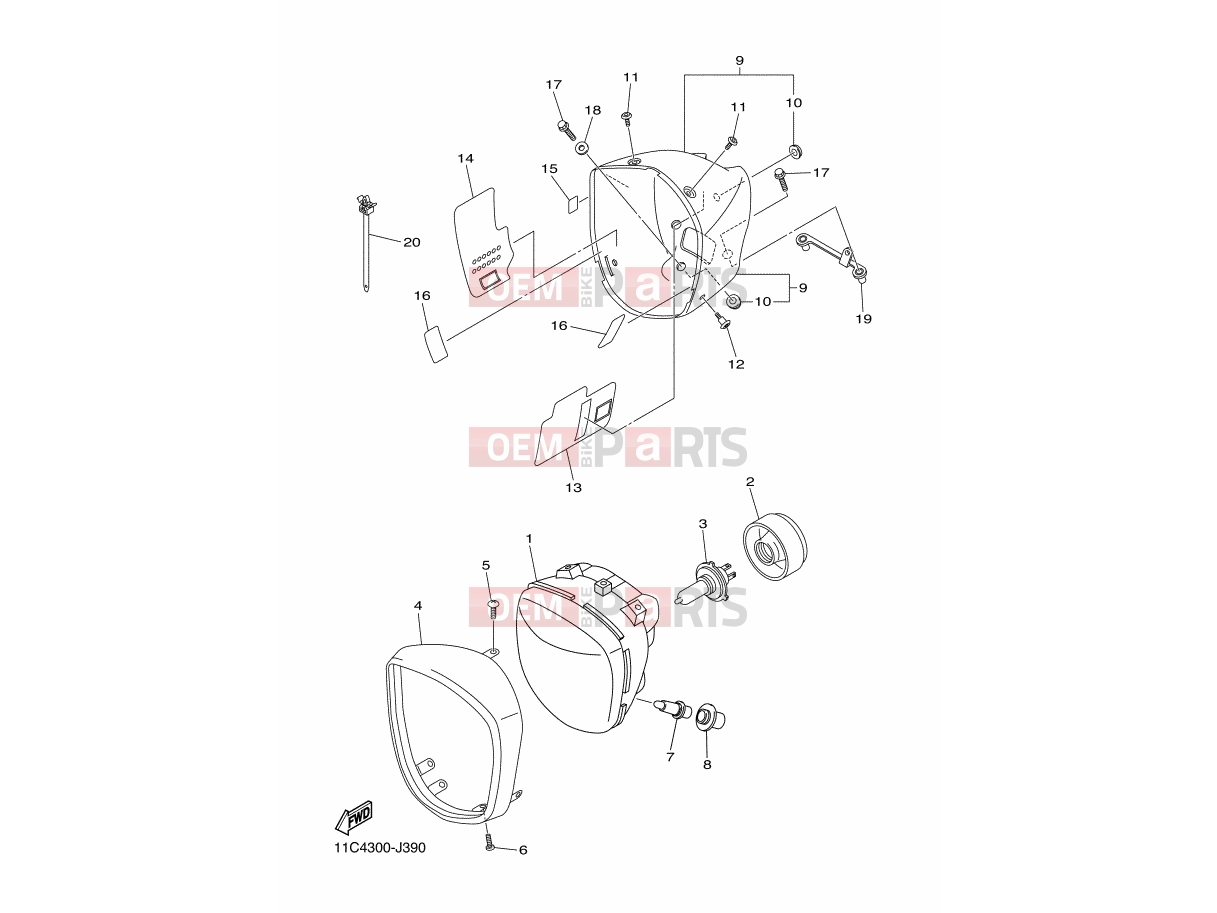 YAMAHA XVS 1300 A Midnight Star XVS1300A (1CS5) 2014 HEADLIGHT