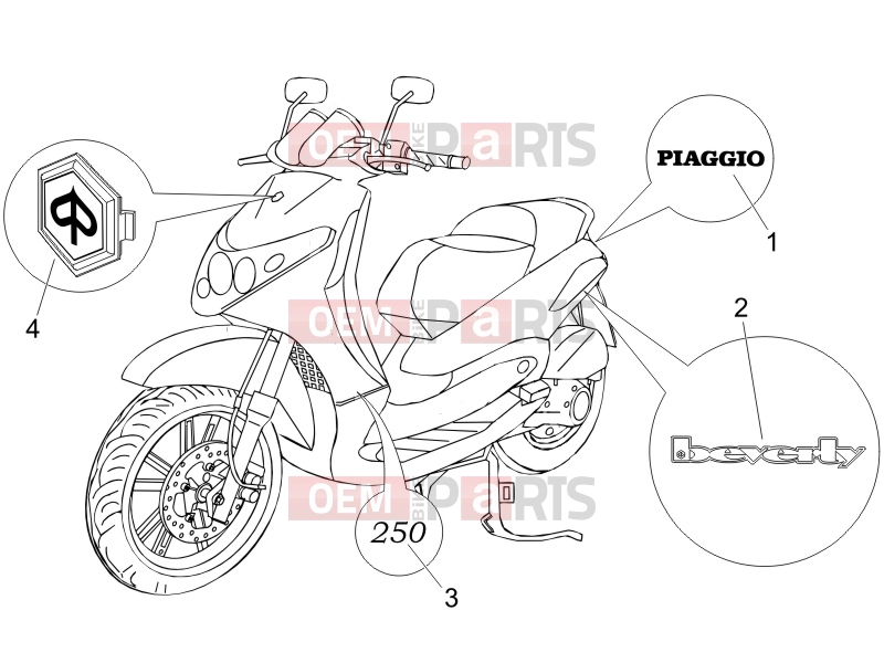 PIAGGIO Beverly 250 Frame - Plastic parts - Coachwork » Plates - Emblems