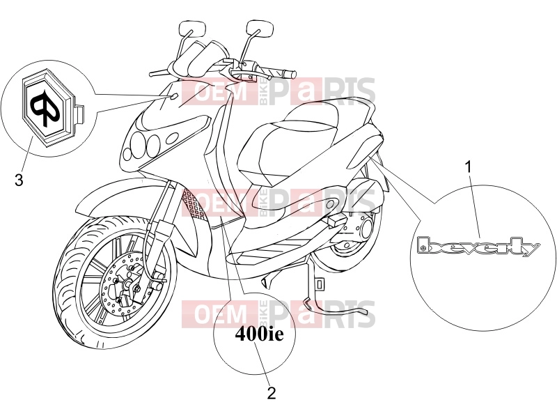 PIAGGIO Beverly 400 ie Frame - Plastic parts - Coachwork » Plates - Emblems