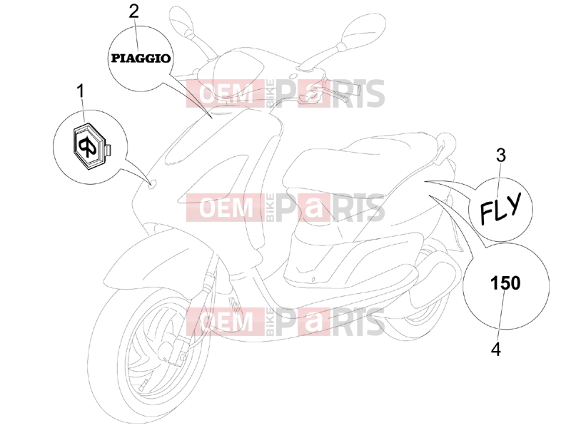 PIAGGIO Fly 150 Frame - Plastic parts - Coachwork » Plates - Emblems