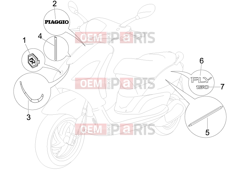 PIAGGIO Fly 150 Frame - Plastic parts - Coachwork » Plates - Emblems