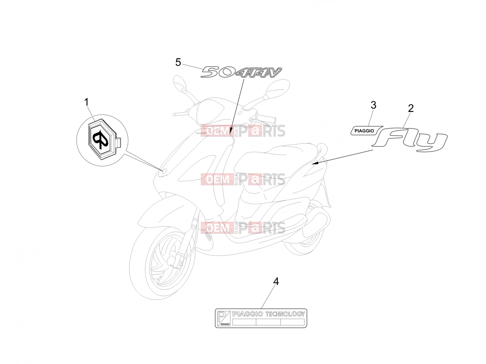 PIAGGIO Fly 50 4T 2V Frame - Plastic parts - Coachwork » Plates - Emblems