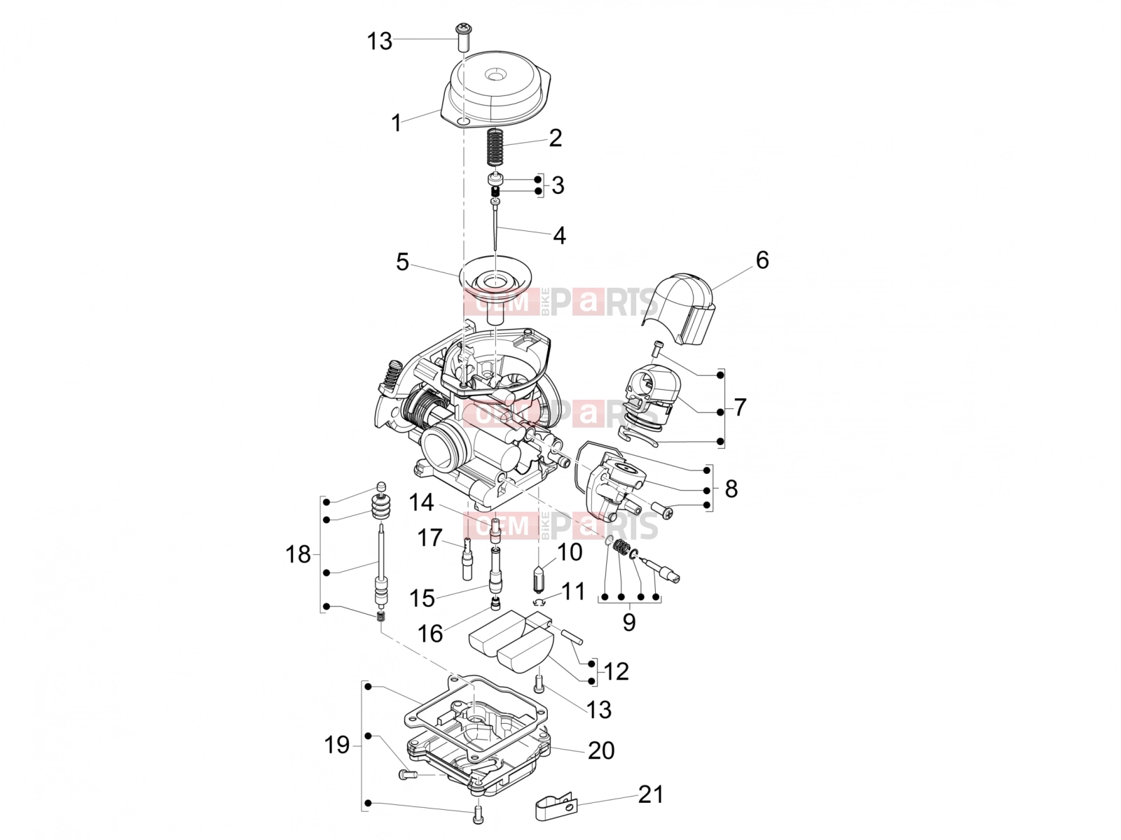 PIAGGIO Fly 50 4T 4V Engine » Carburetor's components