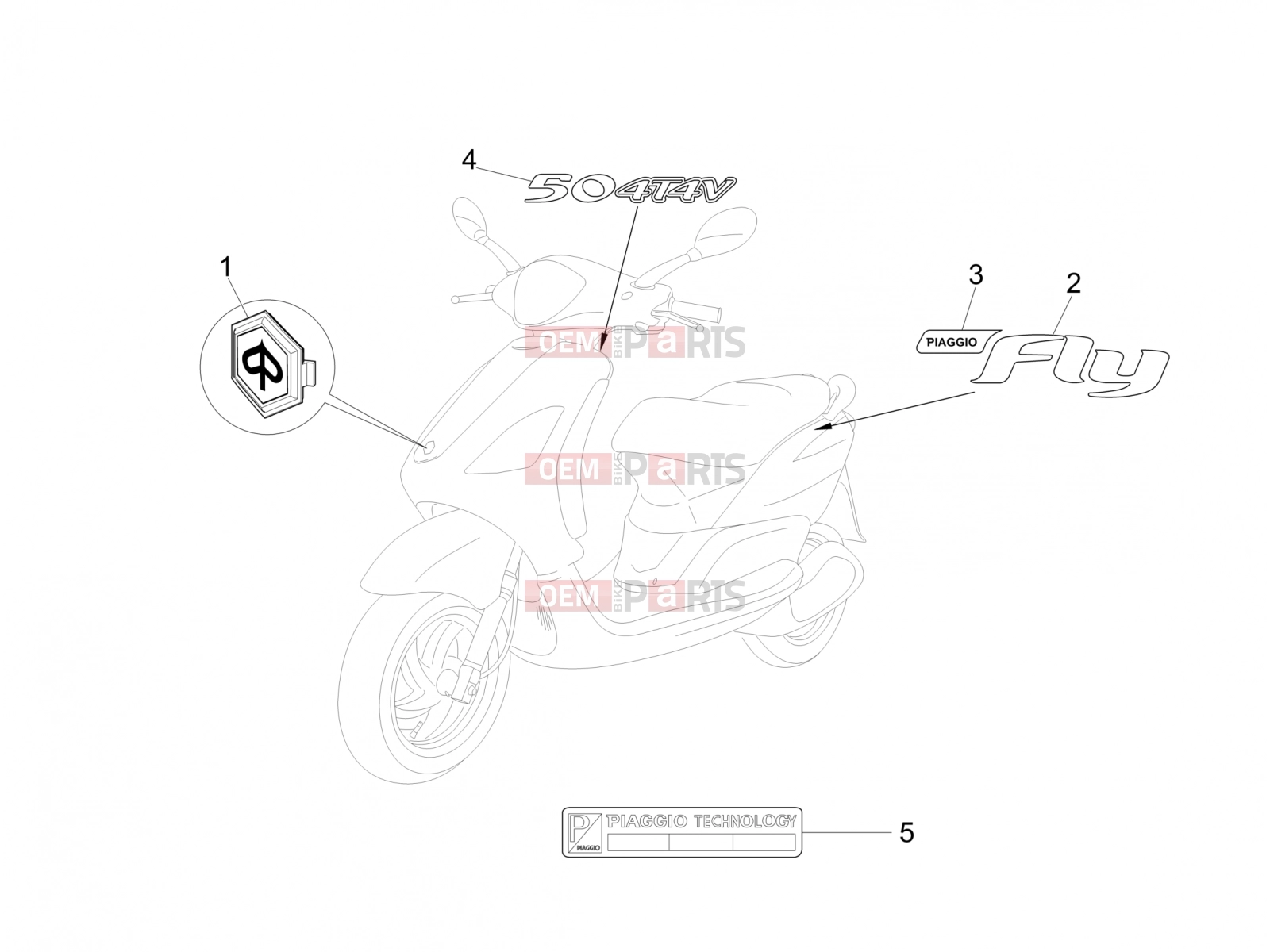 PIAGGIO Fly 50 4T 4V Frame - Plastic parts - Coachwork » Plates - Emblems
