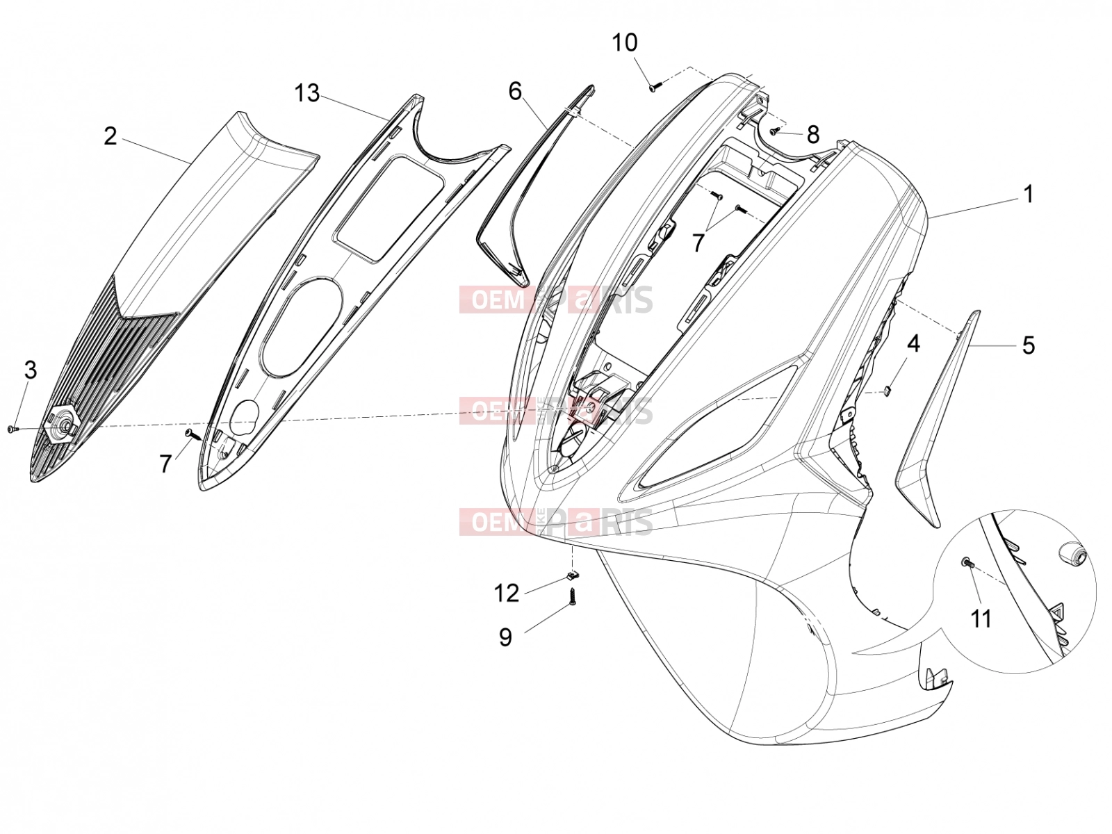 PIAGGIO Fly 50 4T 4V Frame - Plastic parts - Coachwork » Front shield
