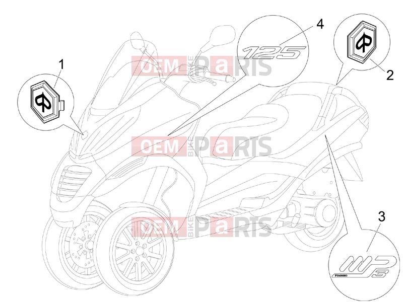 PIAGGIO MP3 125 Frame - Plastic parts - Coachwork » Plates - Emblems
