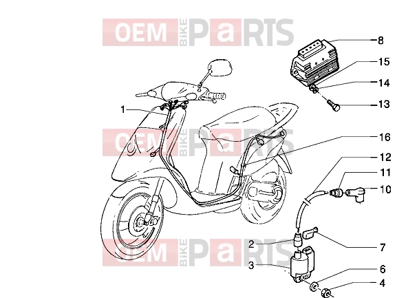 PIAGGIO Electrical system » Cable harness-Regulator-H.T. Coil