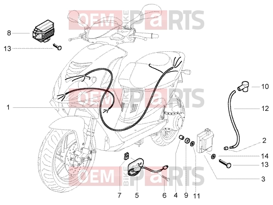 PIAGGIO Electrical system » Cable harnes - regulator - H.T. coil