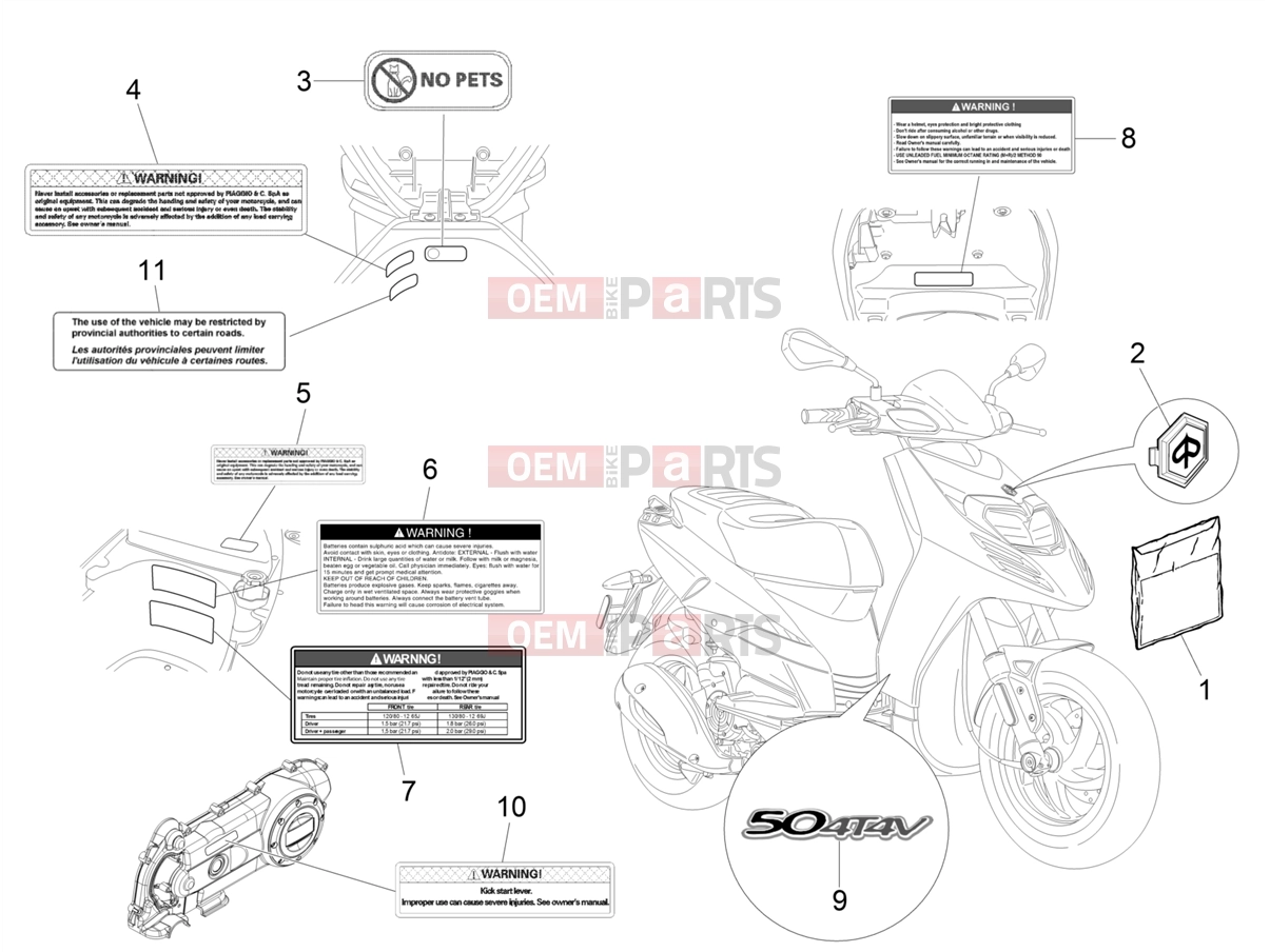 PIAGGIO Typhoon 50 4T 4V E2 (USA, CA) Frame - Plastic parts - Coachwork » Plates - Emblems
