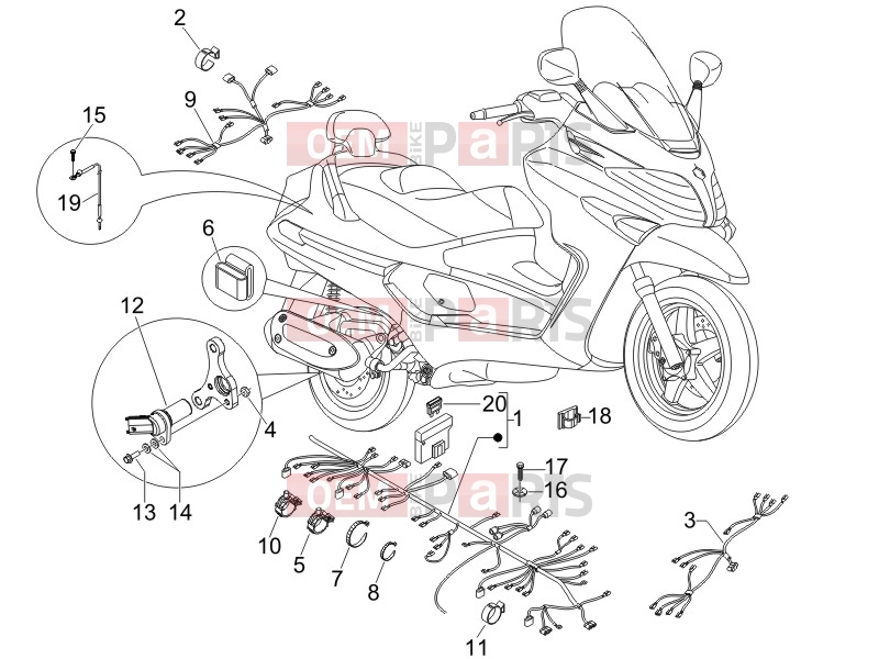 PIAGGIO X Evo 400 Electrical system » Main cable harness