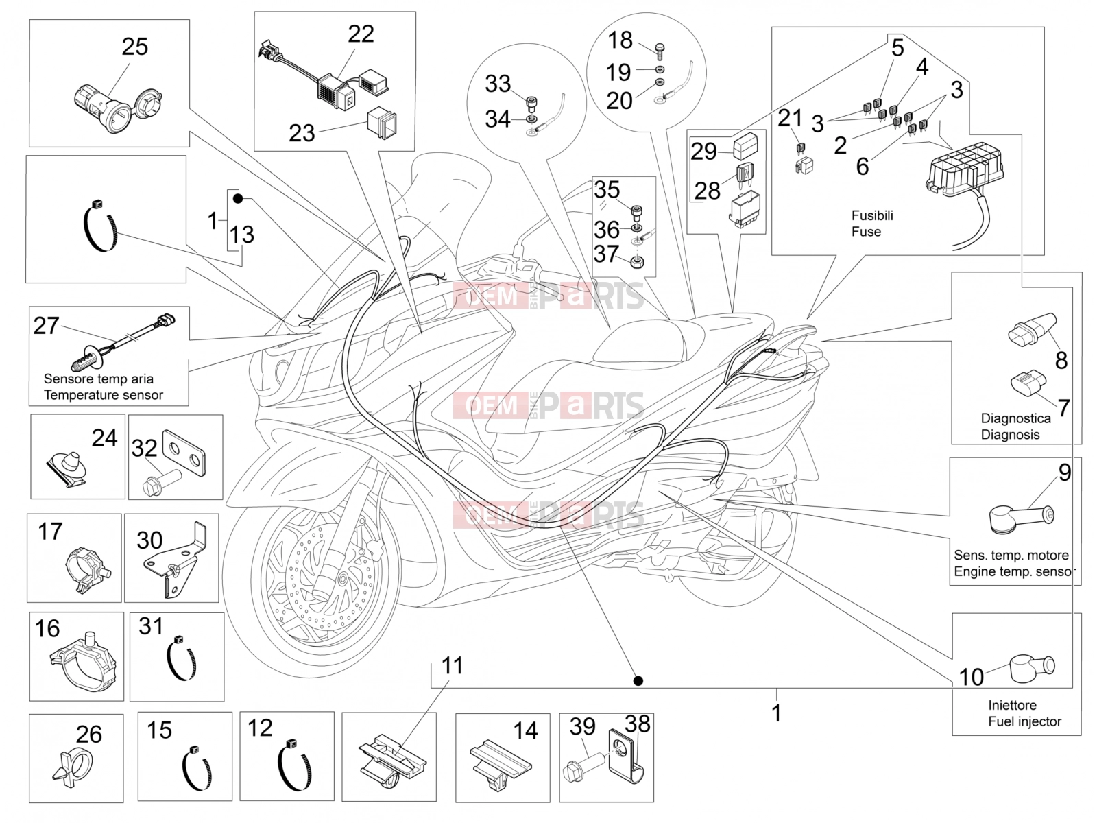 PIAGGIO X10 500 4V I.E. Electrical system » Main cable harness