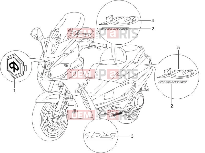 PIAGGIO X9 125 Evolution Frame - Plastic parts - Coachwork » Plates - Emblems