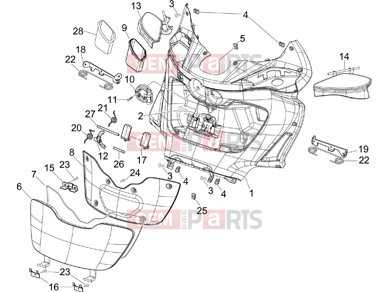 PIAGGIO X9 500 Evolution (USA) Frame - Plastic parts - Coachwork » Front glove-box - Knee-guard panel