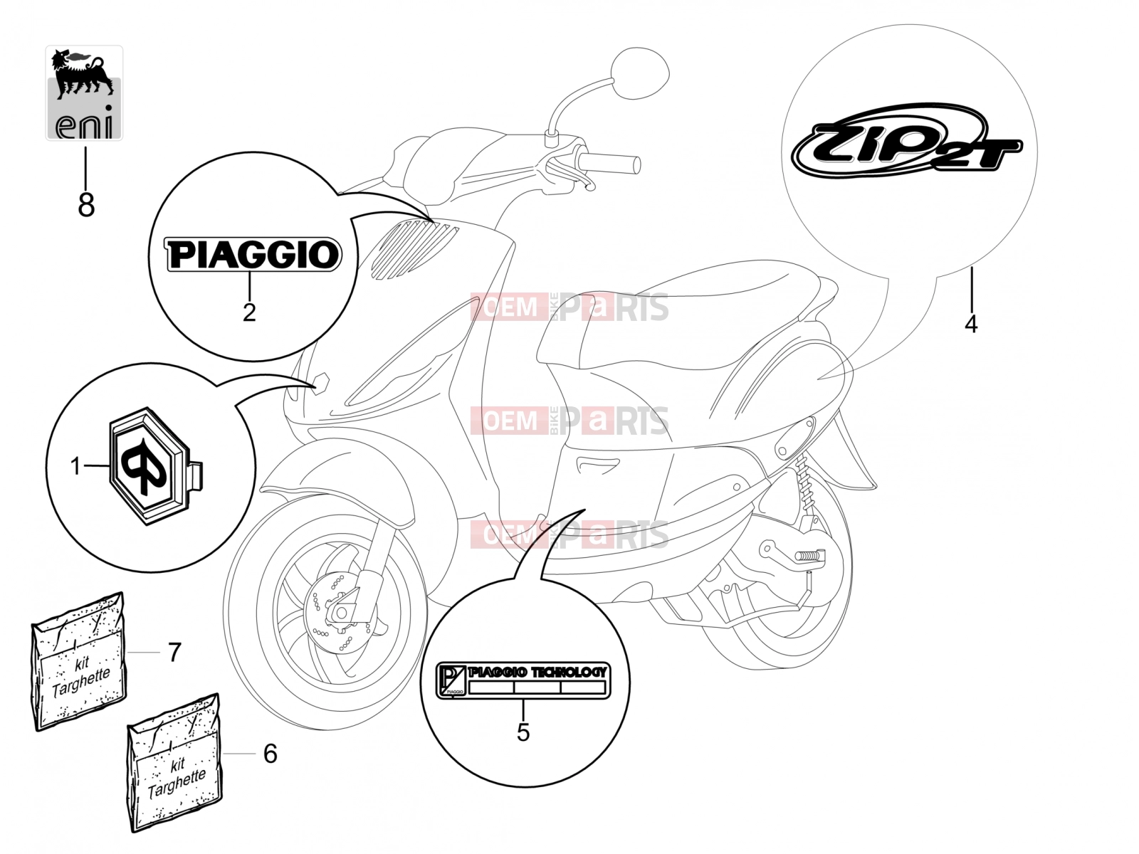 PIAGGIO Zip 50 2T Frame - Plastic parts - Coachwork » Plates - Emblems