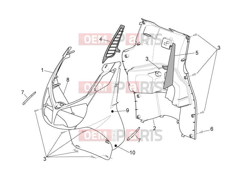 derbi Rambla 300 Tables » Front body - Internal shield