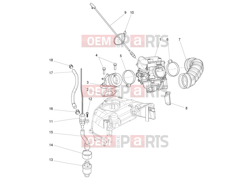 derbi Sonar 150 Engine » Carburettor, assembly - Union pipe