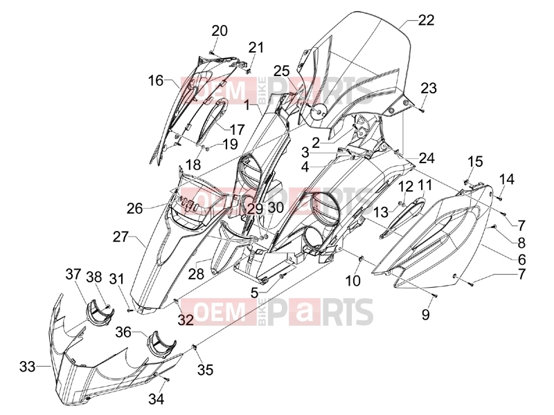 gilera 2007 Fuoco 500 Frame - Plastic parts - Coachwork » Front shield