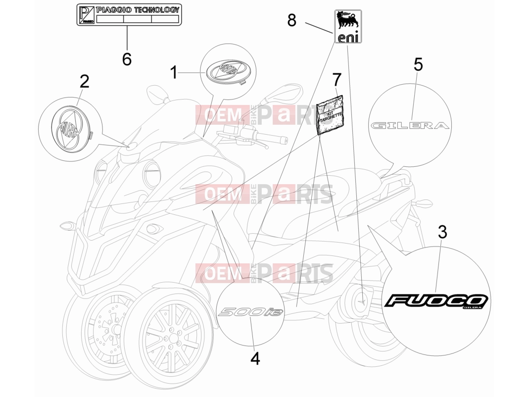 gilera 2011 Fuoco 500 Frame - Plastic parts - Coachwork » Plates - Emblems