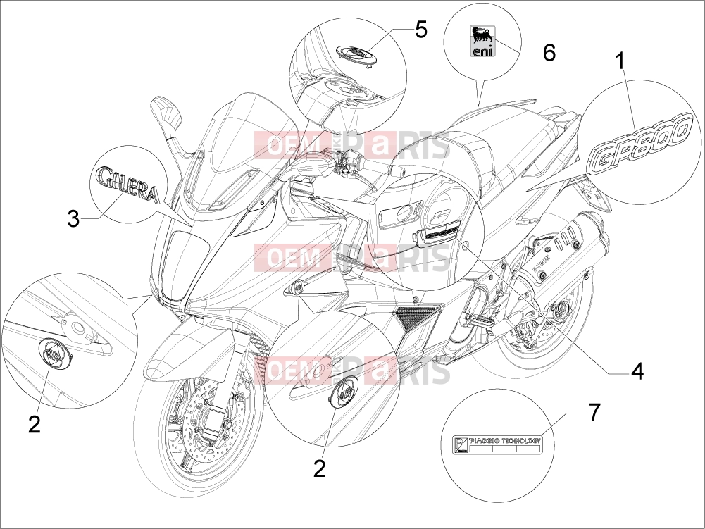gilera 2009 GP 800 Frame - Plastic parts - Coachwork » Plates - Emblems