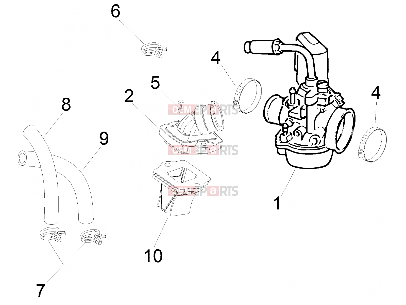 gilera 2009 Runner 50 SP Engine » Carburettor, assembly - Union pipe