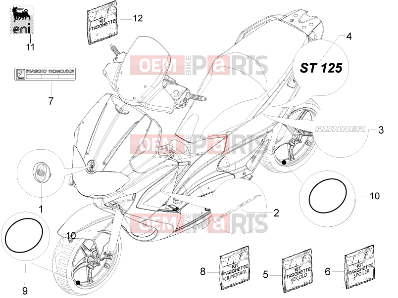 gilera 2012 Runner 125 ST 4T Frame - Plastic parts - Coachwork » Plates - Emblems