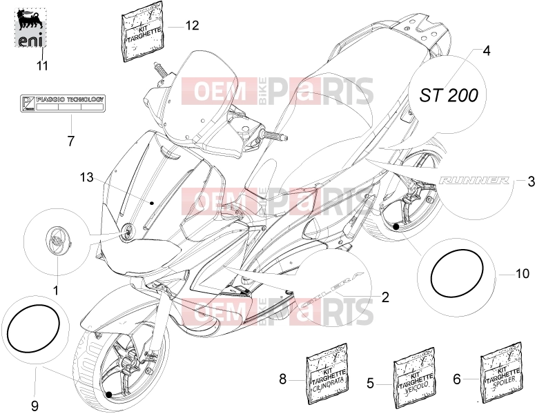 gilera 2009 Runner 200 ST 4T Frame - Plastic parts - Coachwork » Plates - Emblems