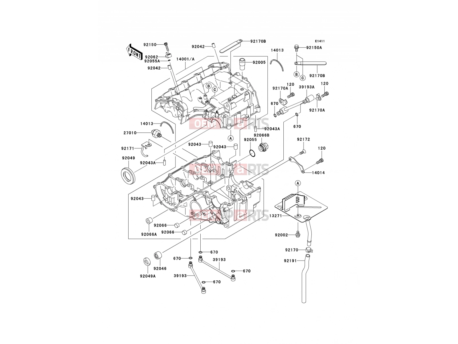 Kawasaki NINJA ZX-6R (ZX636-B1H) Crankcase exploded drawing > oem