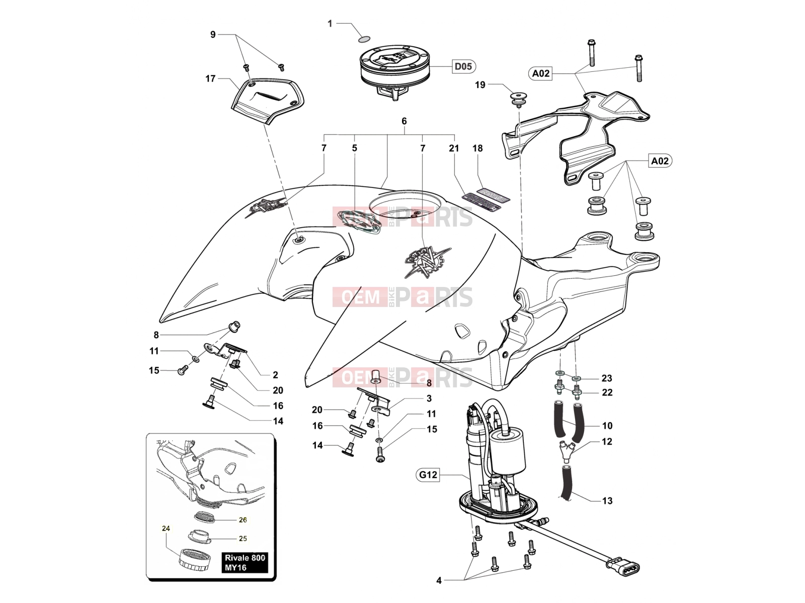 MV Agusta Rivale 800 Fueltank Assembly