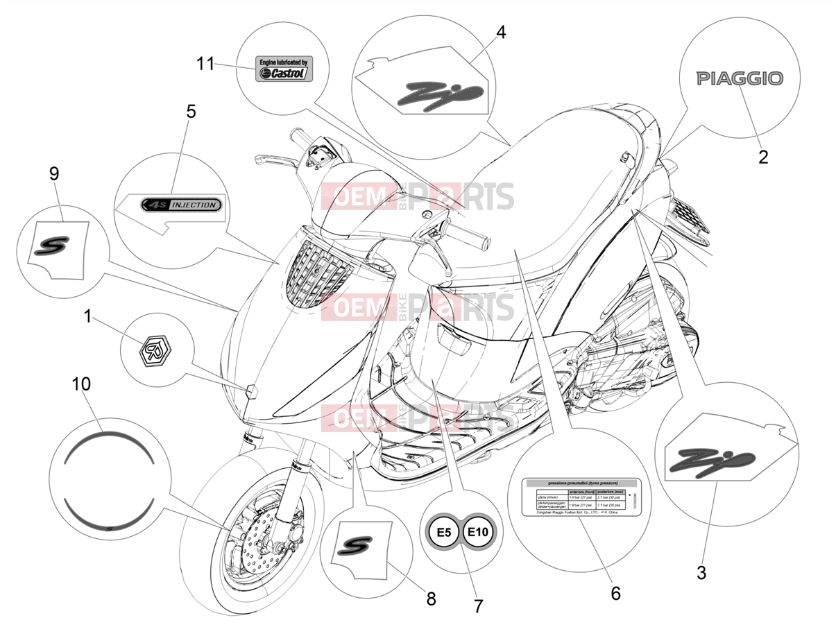 PIAGGIO Zip 50 4T Frame - Plastic parts - Coachwork » Plates - Emblems