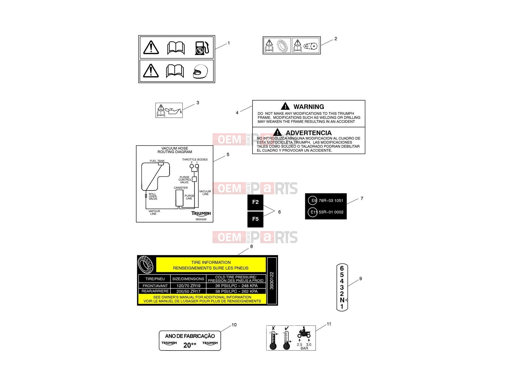 Triumph 2013 THUNDERBIRD STORM Warning Labels