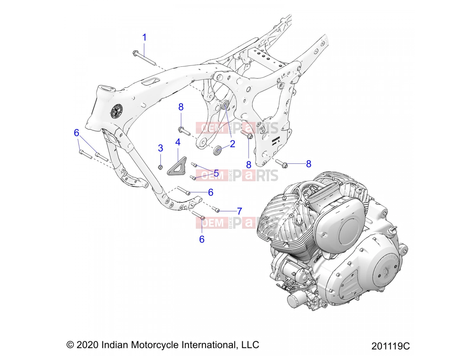INDIAN 2021 SPRINGFIELD 116 (R02) (N21THABB) ENGINE » ENGINE, ENGINE MOUNTING - ALL OPTIONS (201119C)