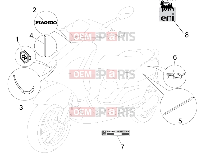 PIAGGIO Fly 50 2T Frame - Plastic parts - Coachwork » Plates - Emblems