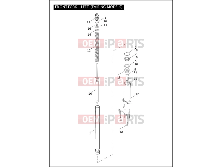 Harley-Davidson 2005 TOURING ELECTRA GLIDE STANDARD  - FLHT FRONT FORK - LEFT (FAIRING MODELS)
