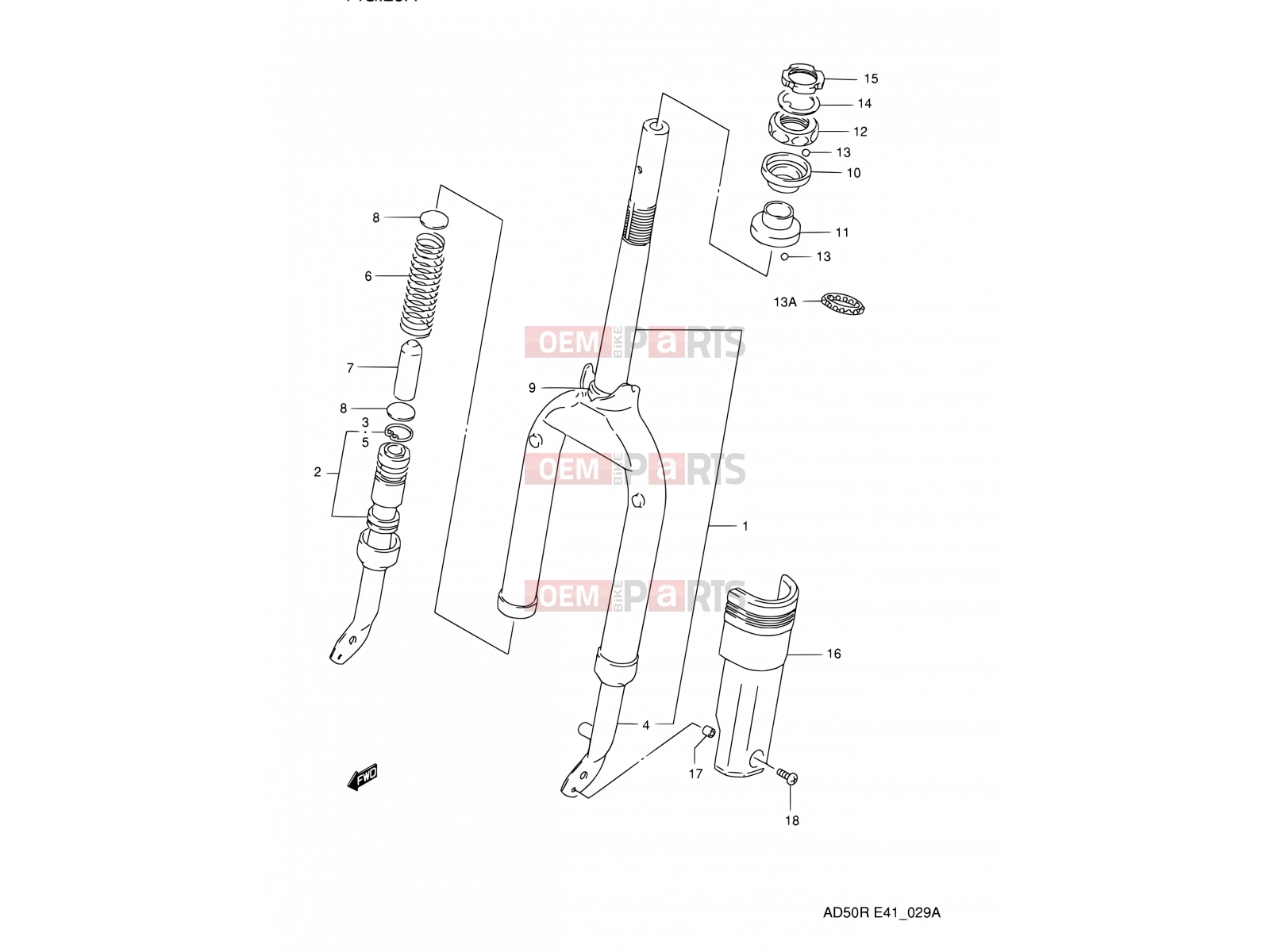 SUZUKI AD60 M (1991) Address 29A - FRONT FORK (E06,P09,E94)