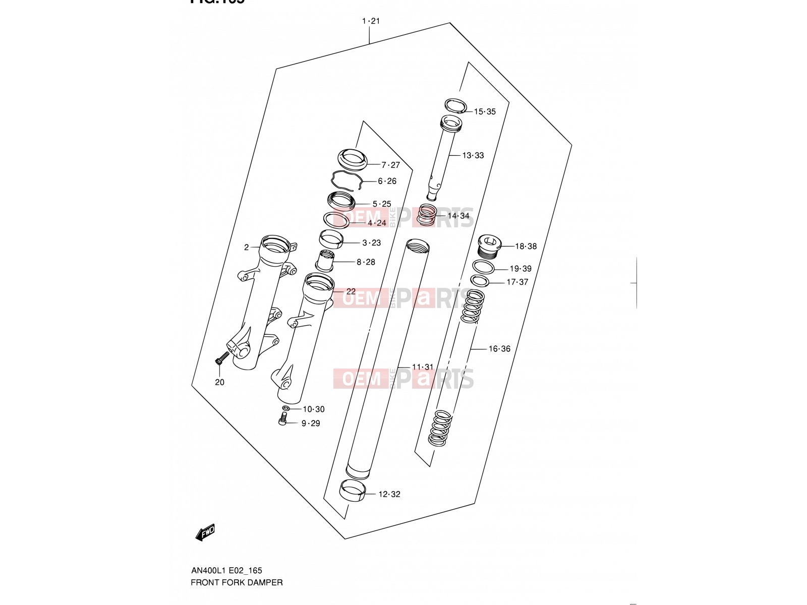 SUZUKI AN400A L1 (2011) Burgman 400 (E19, E24) 165 - FRONT FORK DAMPER (AN400L1 E02)