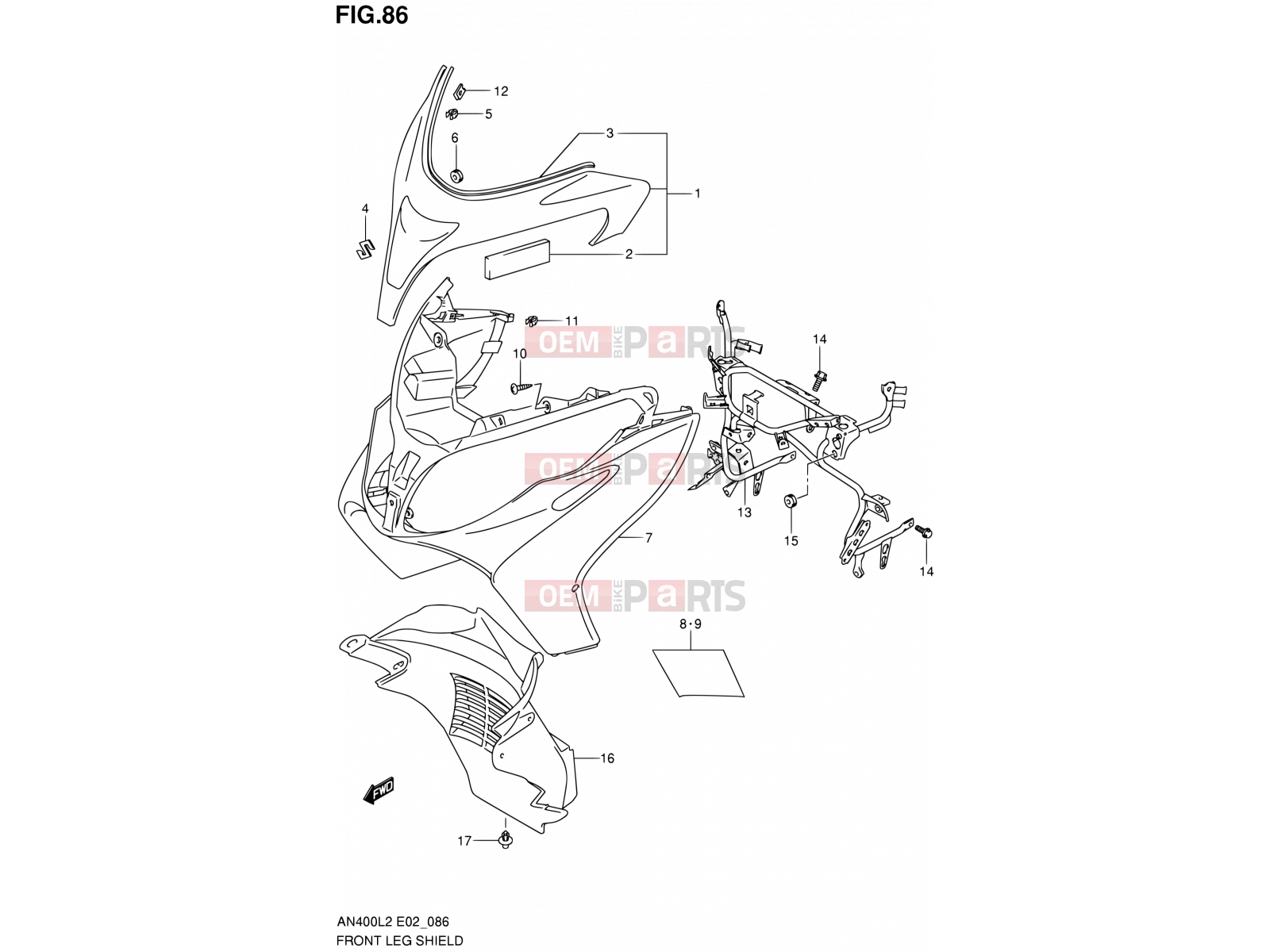 SUZUKI AN400A L2 (2012) Burgman 400 (E19, E24) 86 - FRONT LEG SHIELD (AN400L2 E02)