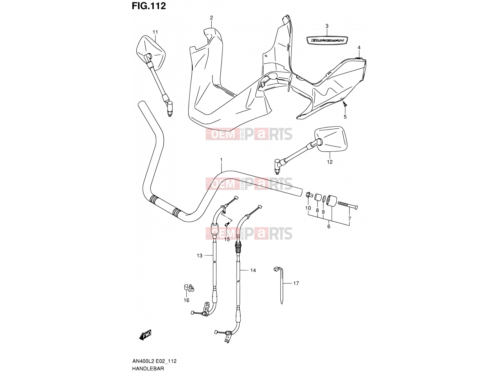 SUZUKI AN400A L2 (2012) Burgman 400 (E19, E24) 112 - HANDLEBAR (AN400L2 E02)