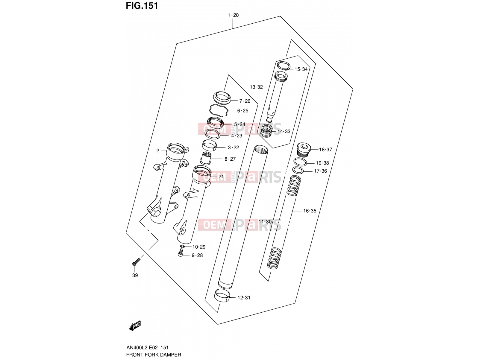 SUZUKI AN400A L2 (2012) Burgman 400 (E19, E24) 151 - FRONT FORK DAMPER (AN400ZAL2 E19)