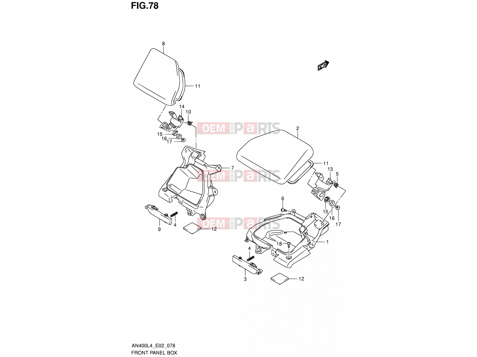 SUZUKI AN400A L4 (2014) Burgman 400 (E19) 78 - FRONT PANEL BOX