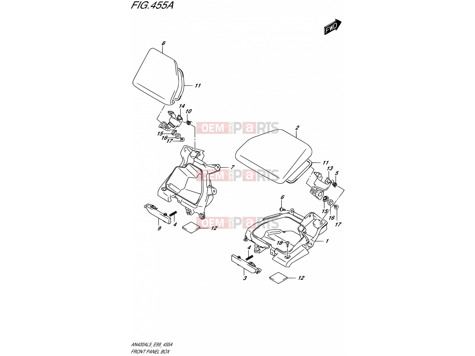 SUZUKI AN400A L5 (2015) Burgman 400 (E99) 455A - FRONT PANEL BOX