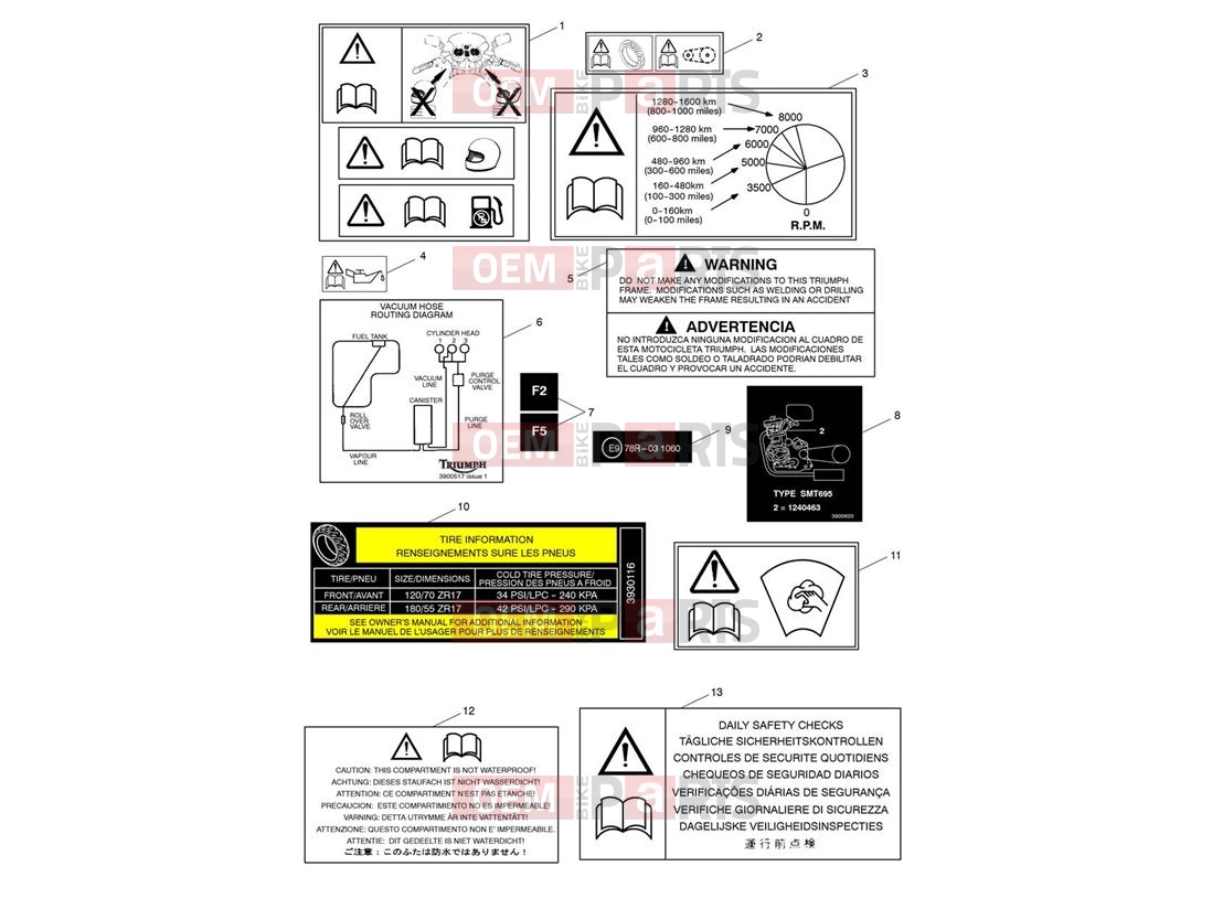 Triumph 2013 SPRINT GT Warning Labels