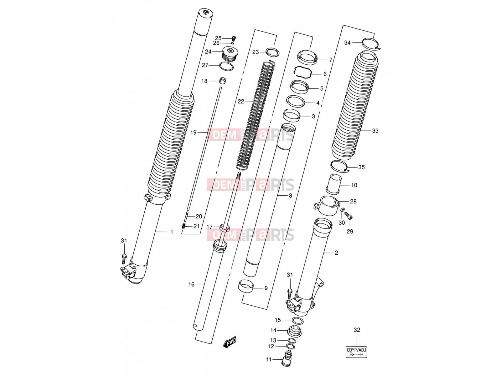 SUZUKI DR-Z400E K2 (2002) (E03,E28,E33) 47 - FRONT FORK DAMPER