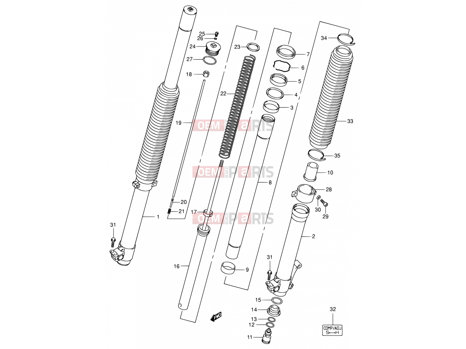 SUZUKI DR-Z400E K4 (2004) (E24) 47 - FRONT FORK DAMPER (SEE NOTE)