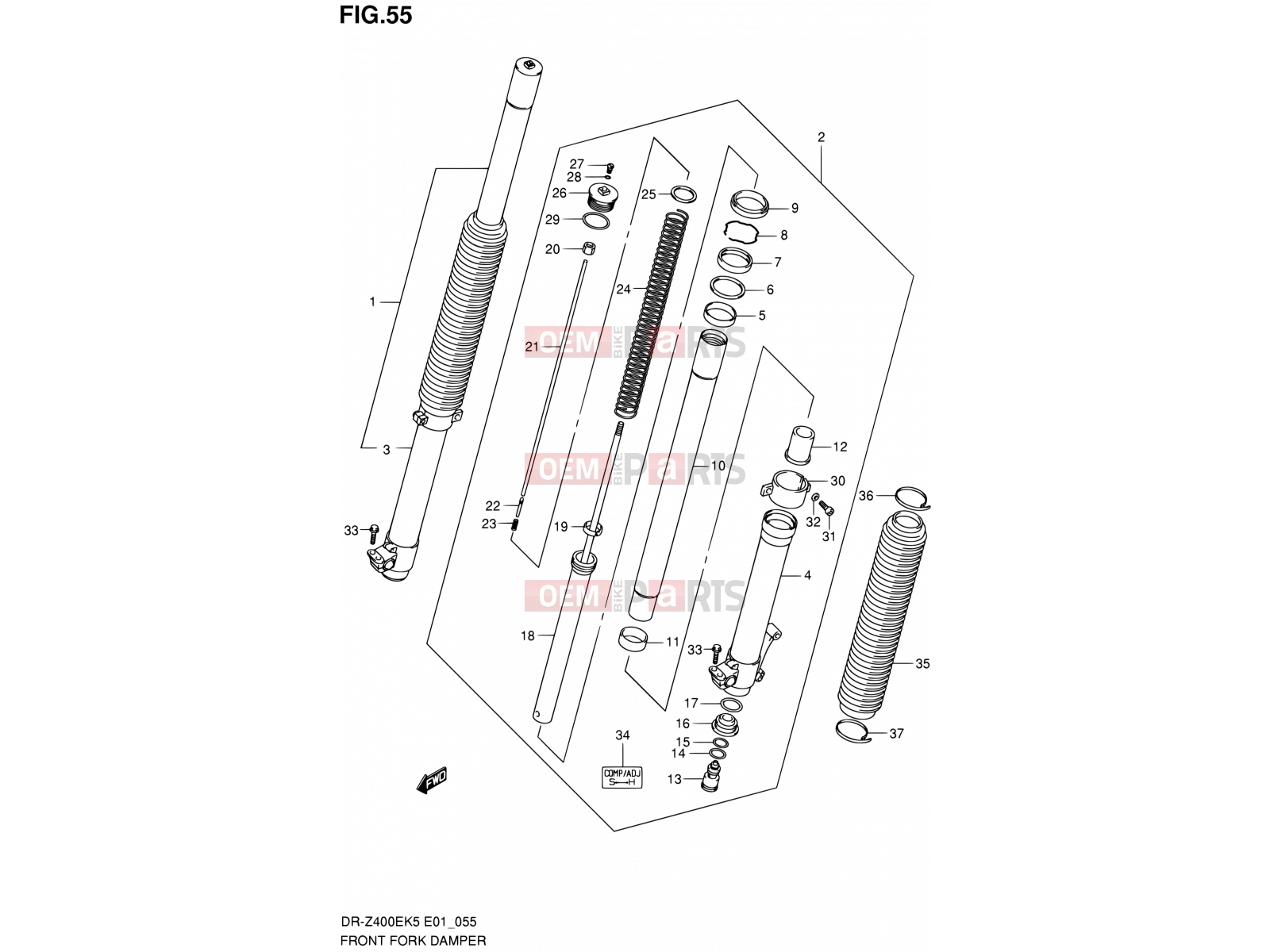 SUZUKI DR-Z400E K5 (2005) (E01) 55 - FRONT FORK DAMPER