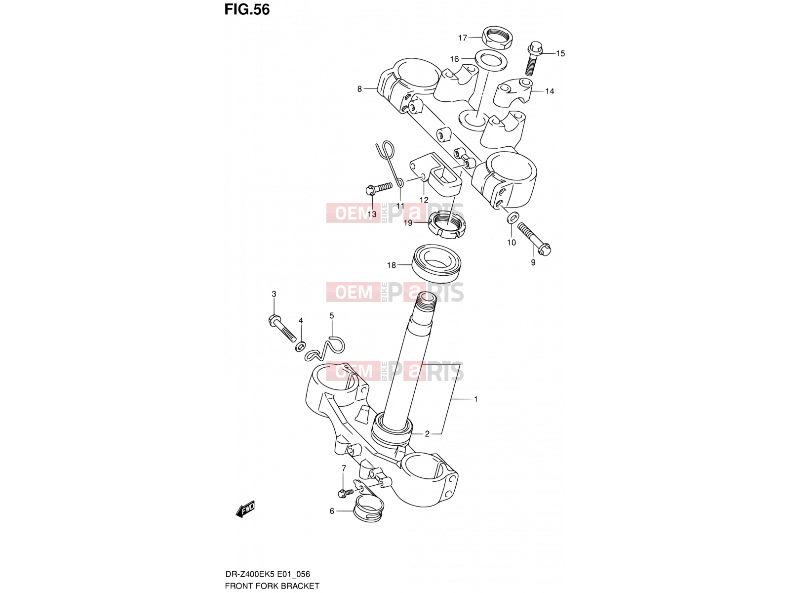 SUZUKI DR-Z400E K7 (2007) (E01) 56 - FRONT FORK BRACKET (E01,P37)