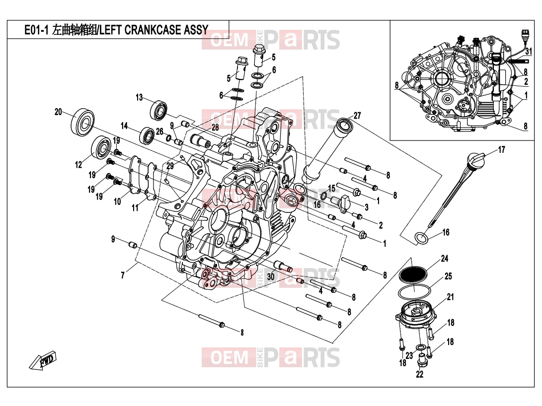CFMOTO 2018 UTV UFORCE 550 (CF500UU) LEFT CRANKCASE ASSY. - E01-1