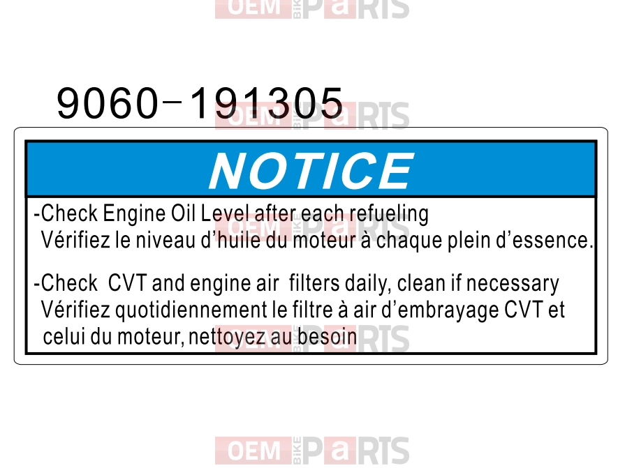 CFMOTO 2020 UTV UFORCE 800 (CF800-3) WARNING DECAL, DASHBOARD(CANADA)