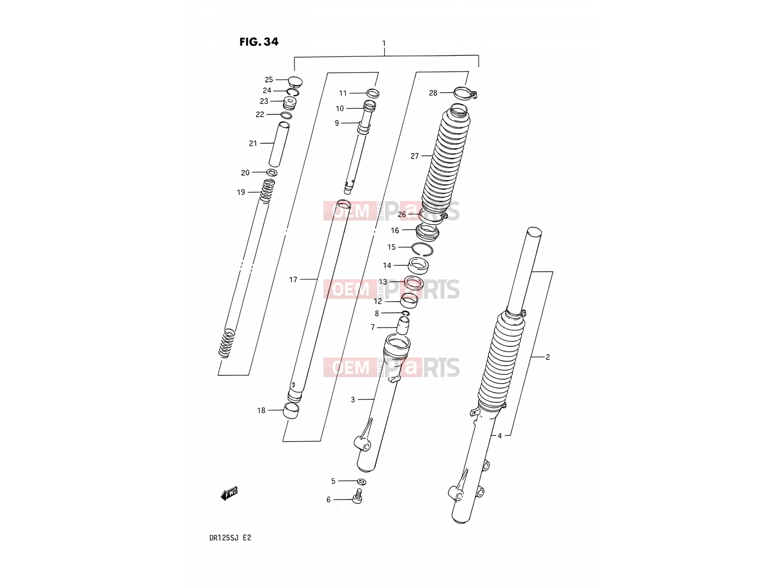 SUZUKI DR125S H (1987) 34 - FRONT FORK