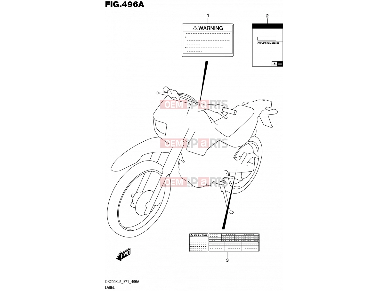 SUZUKI DR200S L5 (2015) (E71) 496A - LABEL