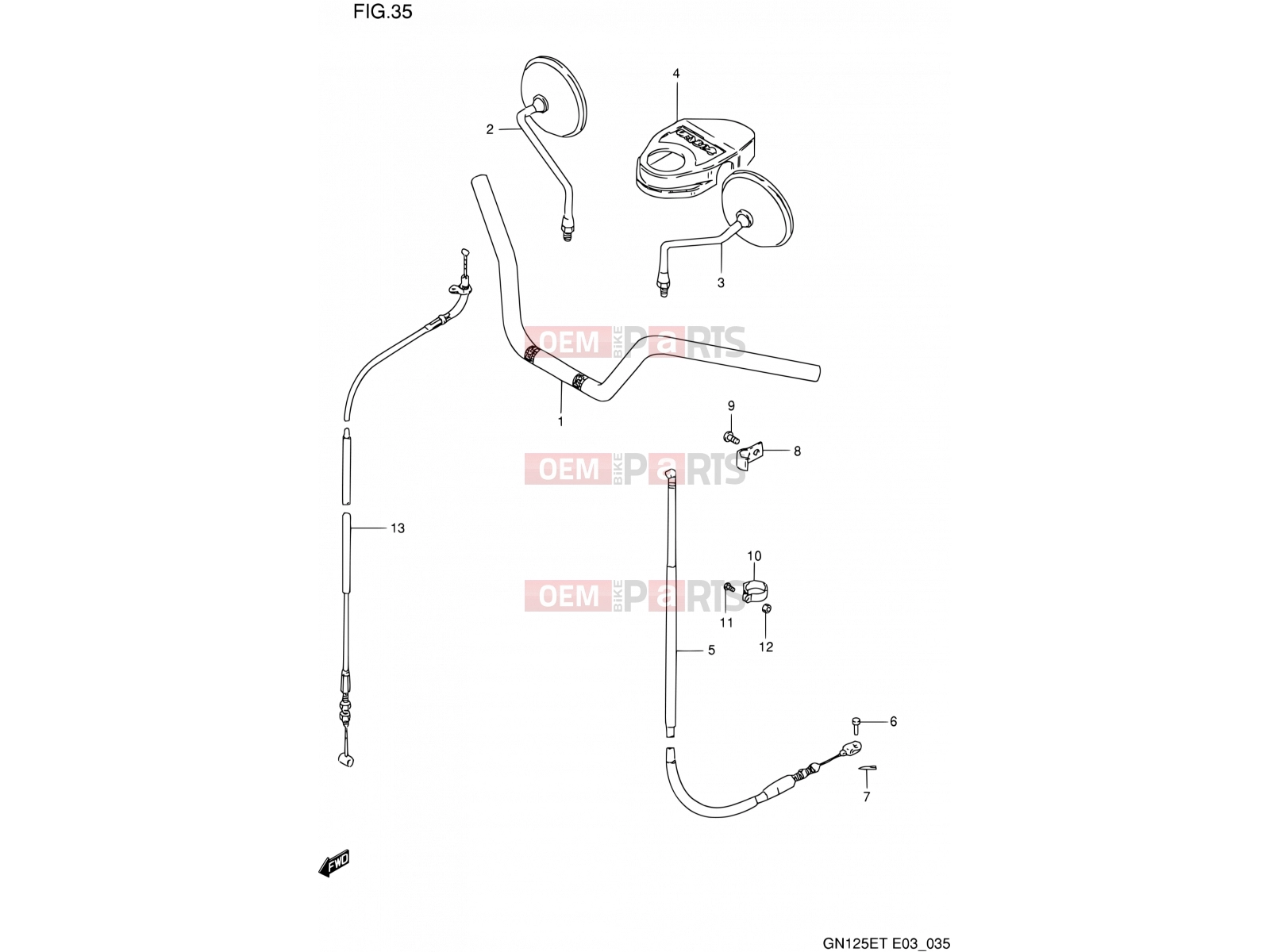 SUZUKI GN125E N (1992) (E03) 35 - HANDLEBAR - FRONT CABLE